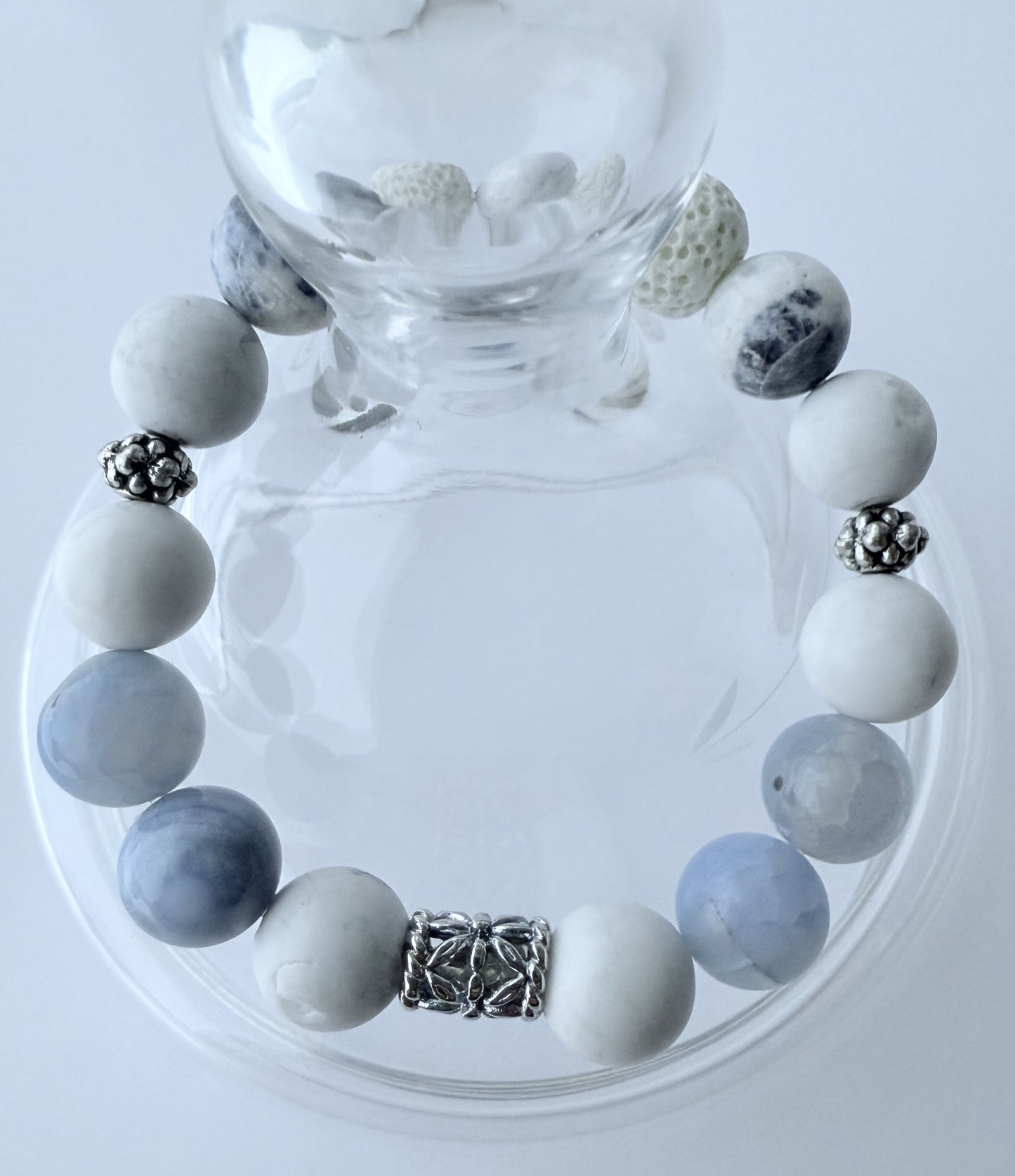 White Howlite, Blue Sodalite & Aventurine Gemstone Beaded Stretch Bracelet