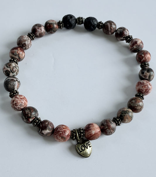 Leopard Jasper Gemstone Beaded Stretch Bracelet