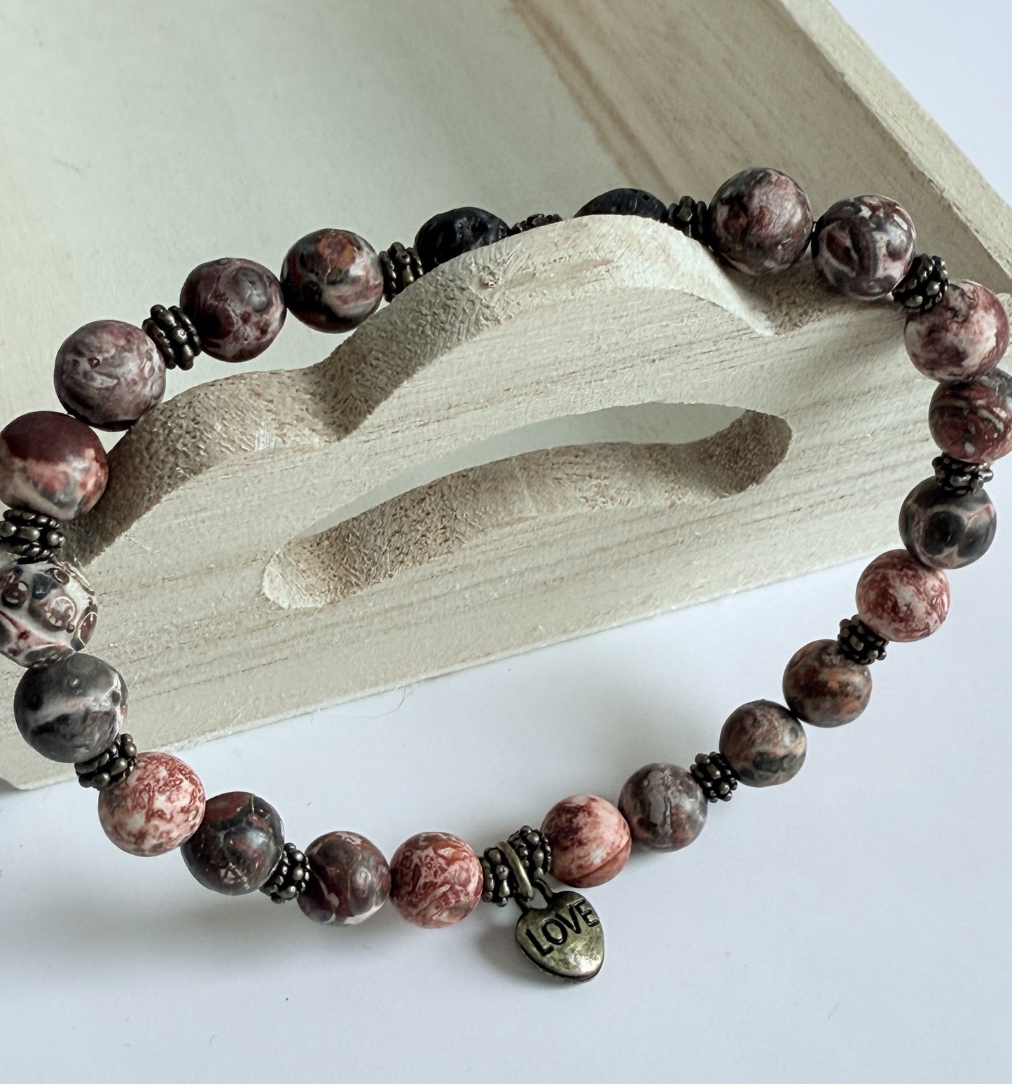 Leopard Jasper Gemstone Beaded Stretch Bracelet