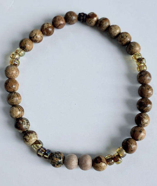 Picture Jasper Gemstone & Miyuki Seed Beads Stretch Bracelet
