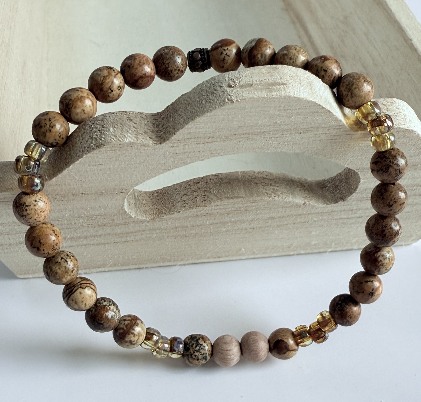 Picture Jasper Gemstone & Miyuki Seed Beads Stretch Bracelet