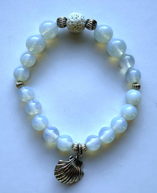 Light Blue Quartz Glass Beaded Stretch Bracelet
