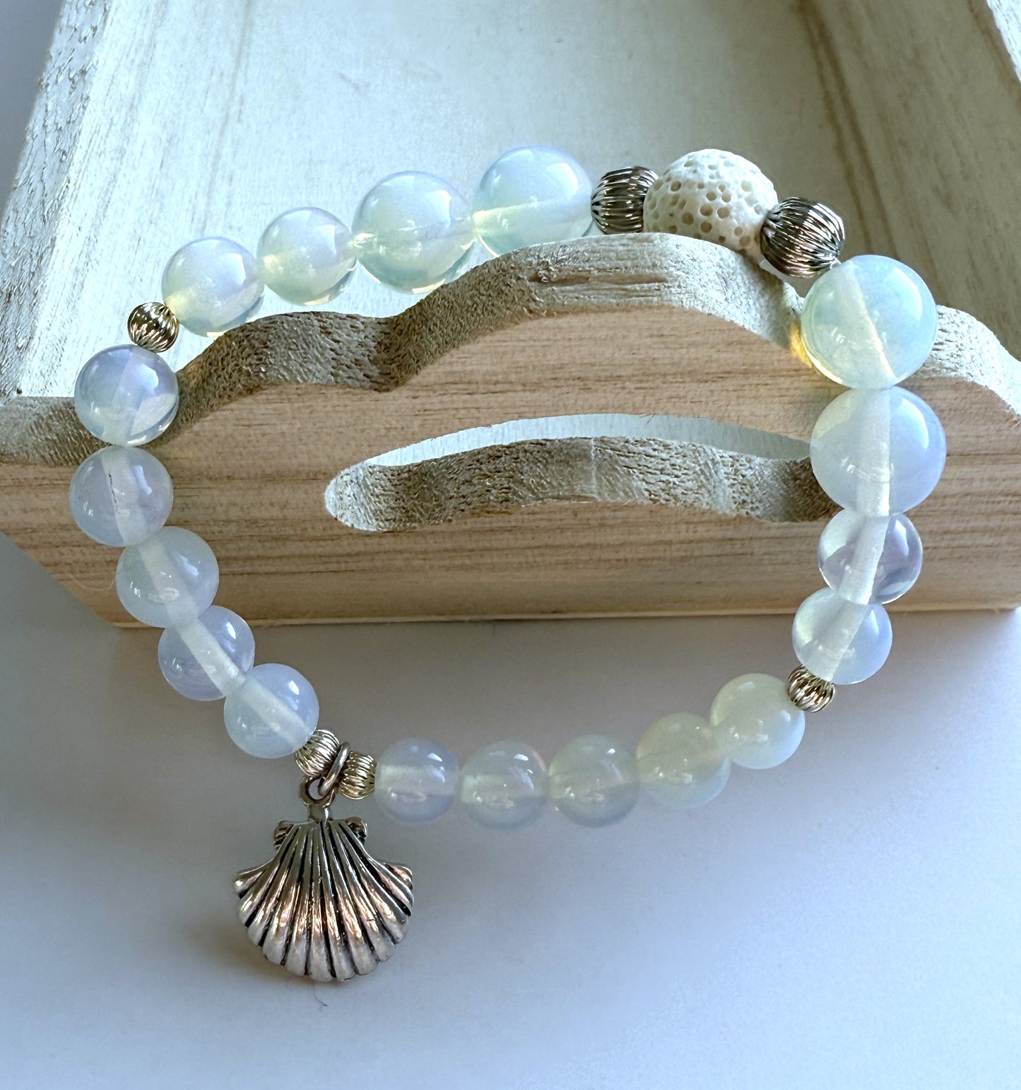 Light Blue Quartz Glass Beaded Stretch Bracelet