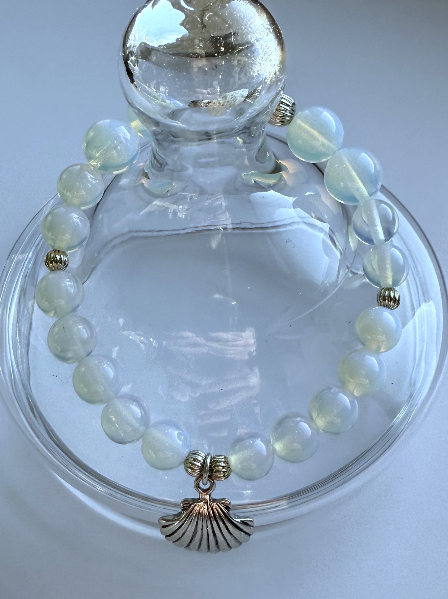 Light Blue Quartz Glass Beaded Stretch Bracelet