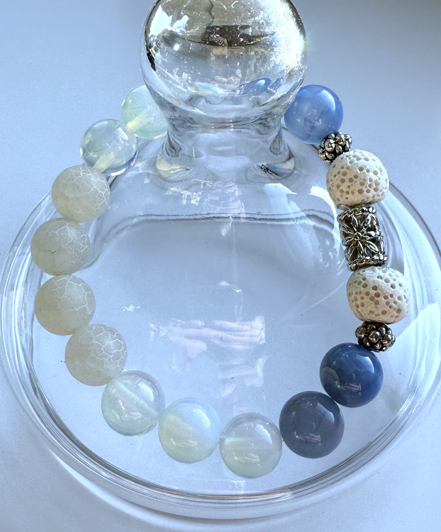 Blue Quartz, Aventurine & White Agate Gemstone Beaded Stretch Bracelet