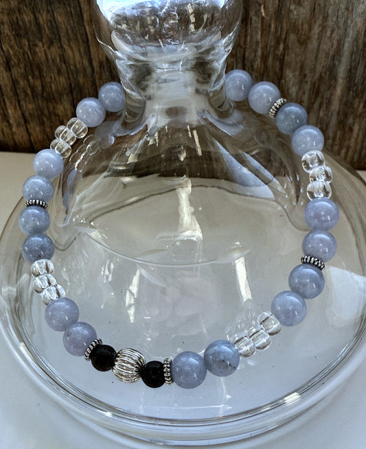 Light Blue Jade Gemstone Beaded Stretch Bracelet