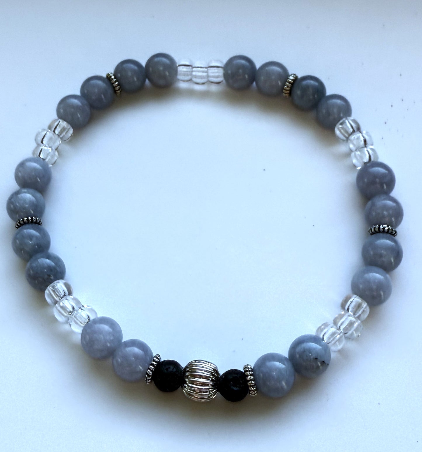 Light Blue Jade Gemstone Beaded Stretch Bracelet