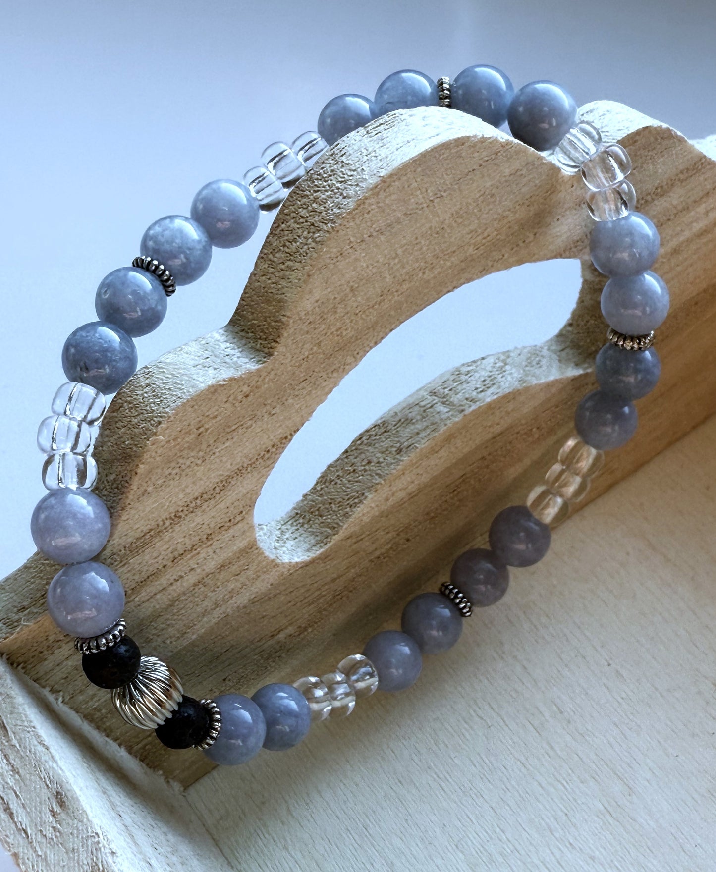 Light Blue Jade Gemstone Beaded Stretch Bracelet