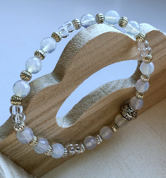 Light Blue Opalite Beads & Miyuki Glass Stretch Bracelet