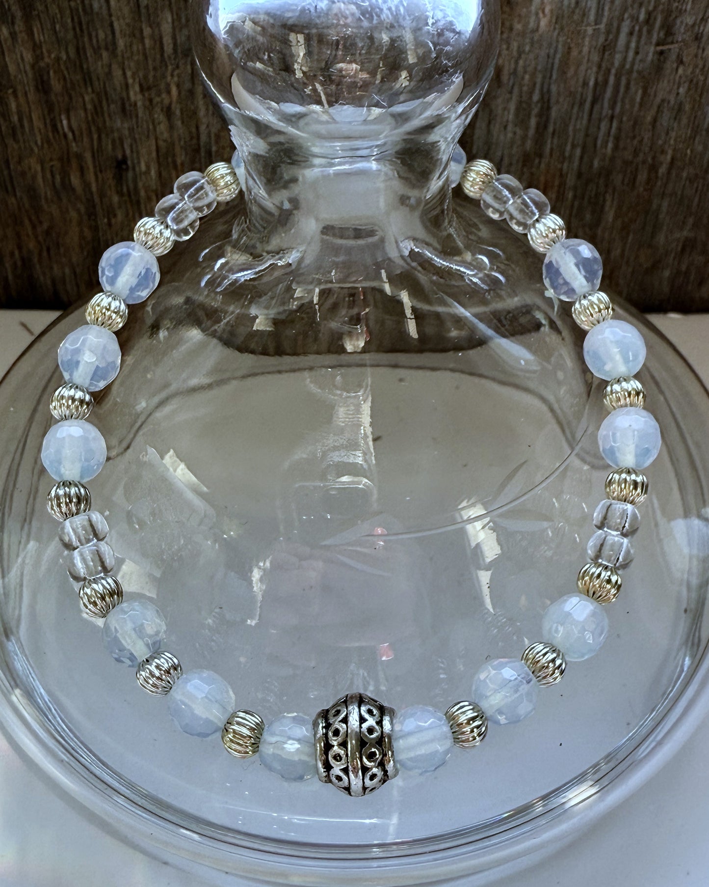 Light Blue Opalite Beads & Miyuki Glass Stretch Bracelet