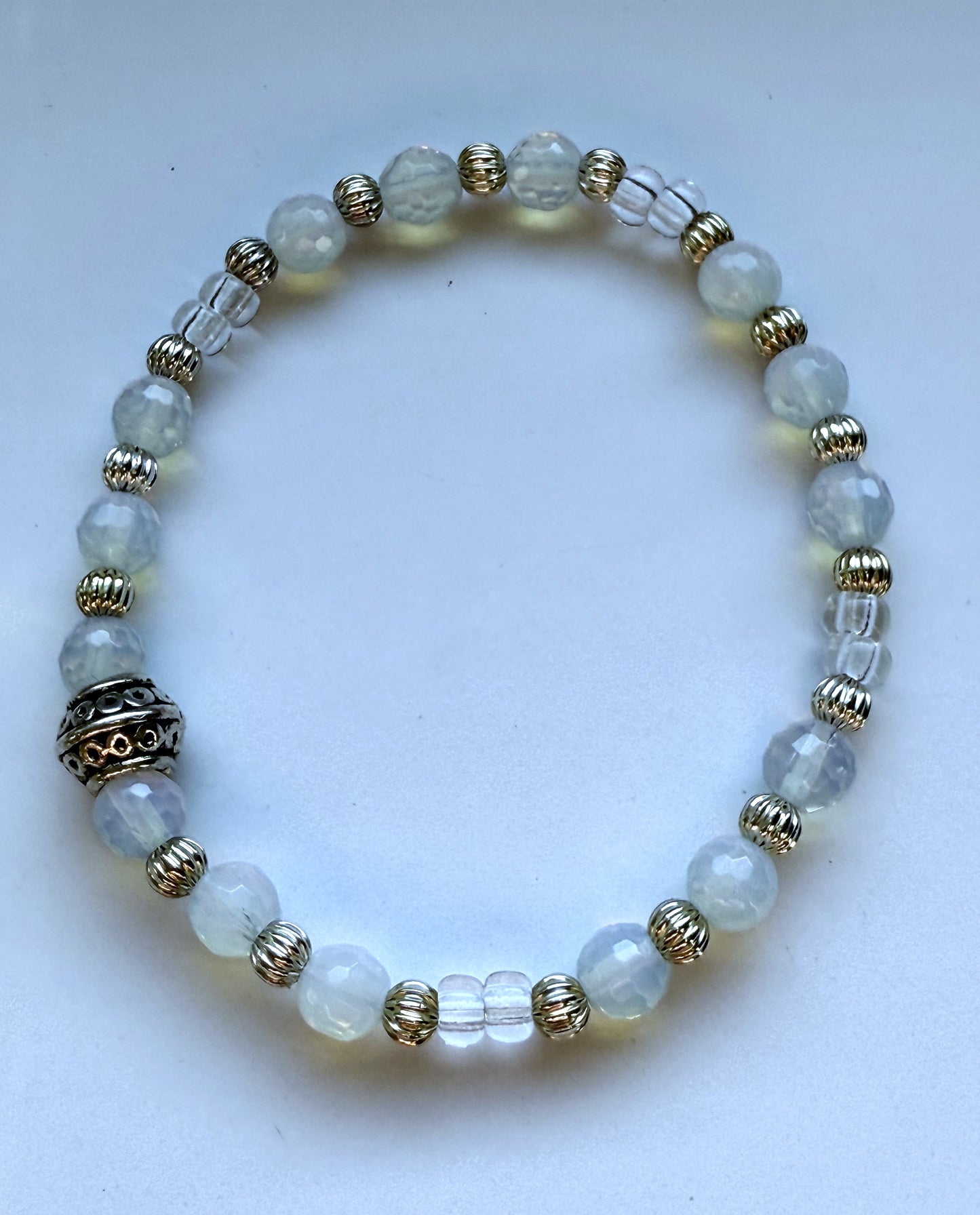 Light Blue Opalite Beads & Miyuki Glass Stretch Bracelet