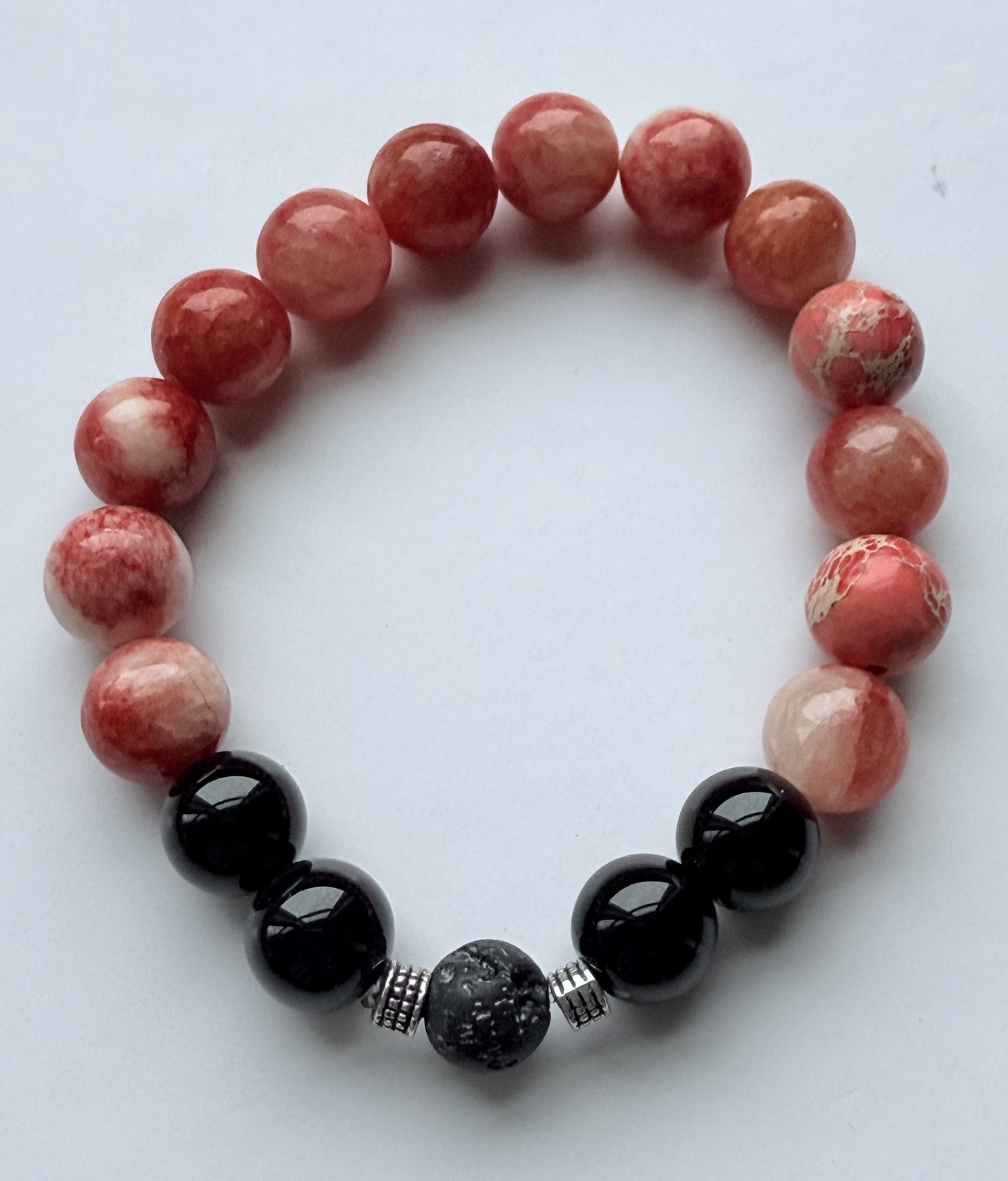 Red & Black Agate Beaded Stretch Bracelet