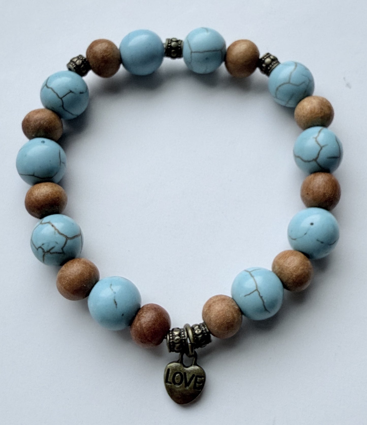 Turquoise Howlite & Wood Beads Stretch Bracelet