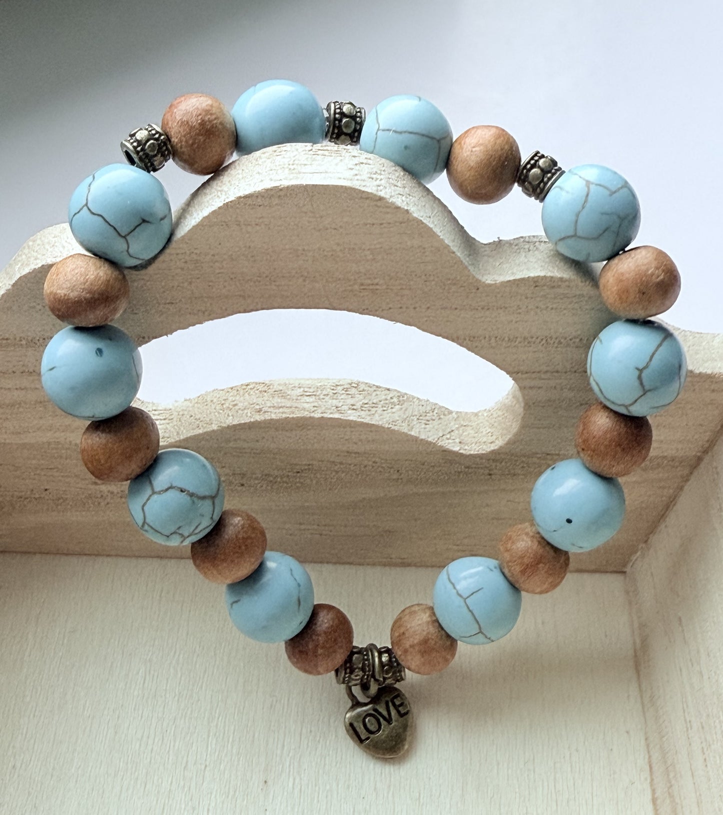 Turquoise Howlite & Wood Beads Stretch Bracelet