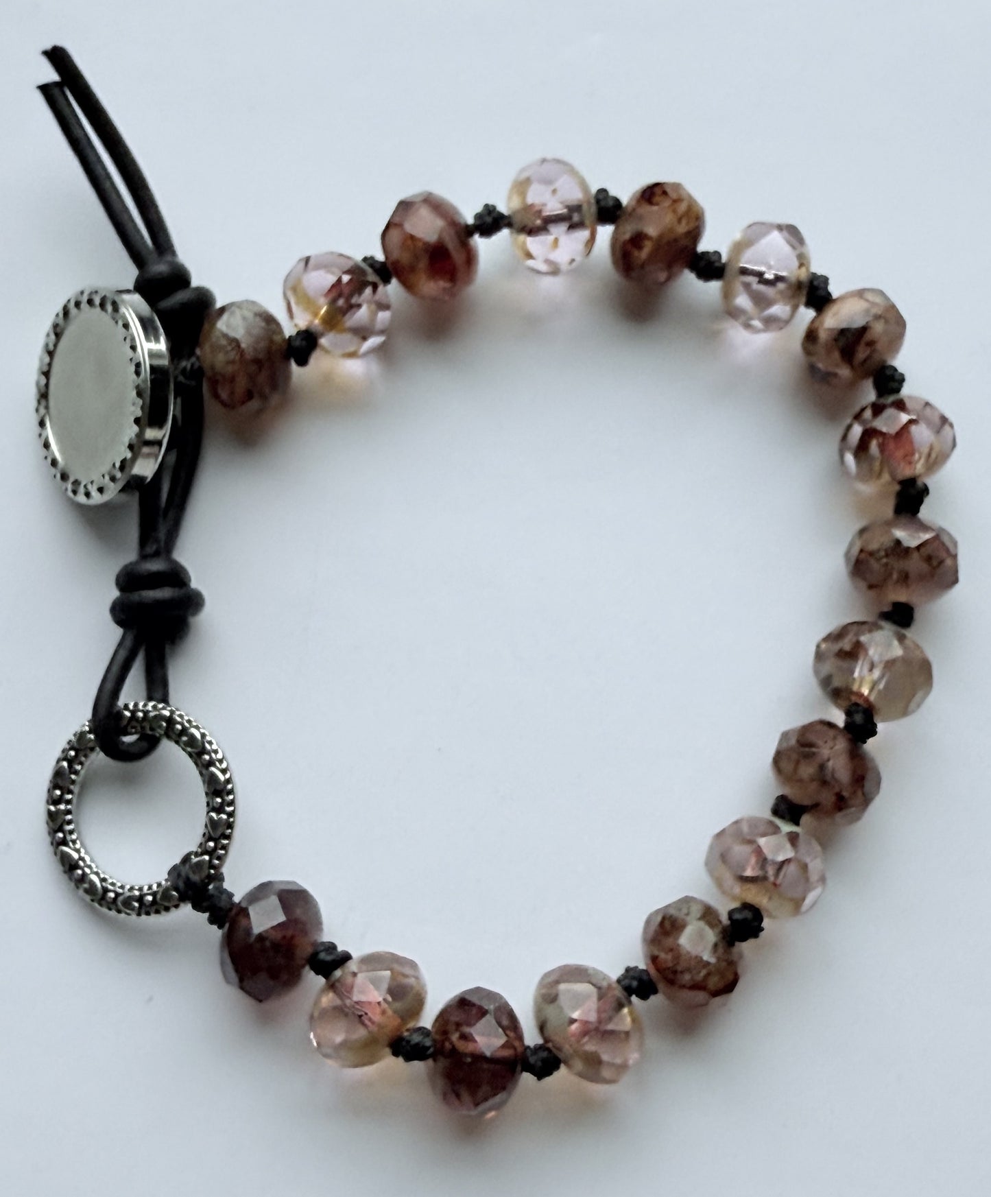 Pink Opaline Czech Glass Knotted Bracelet