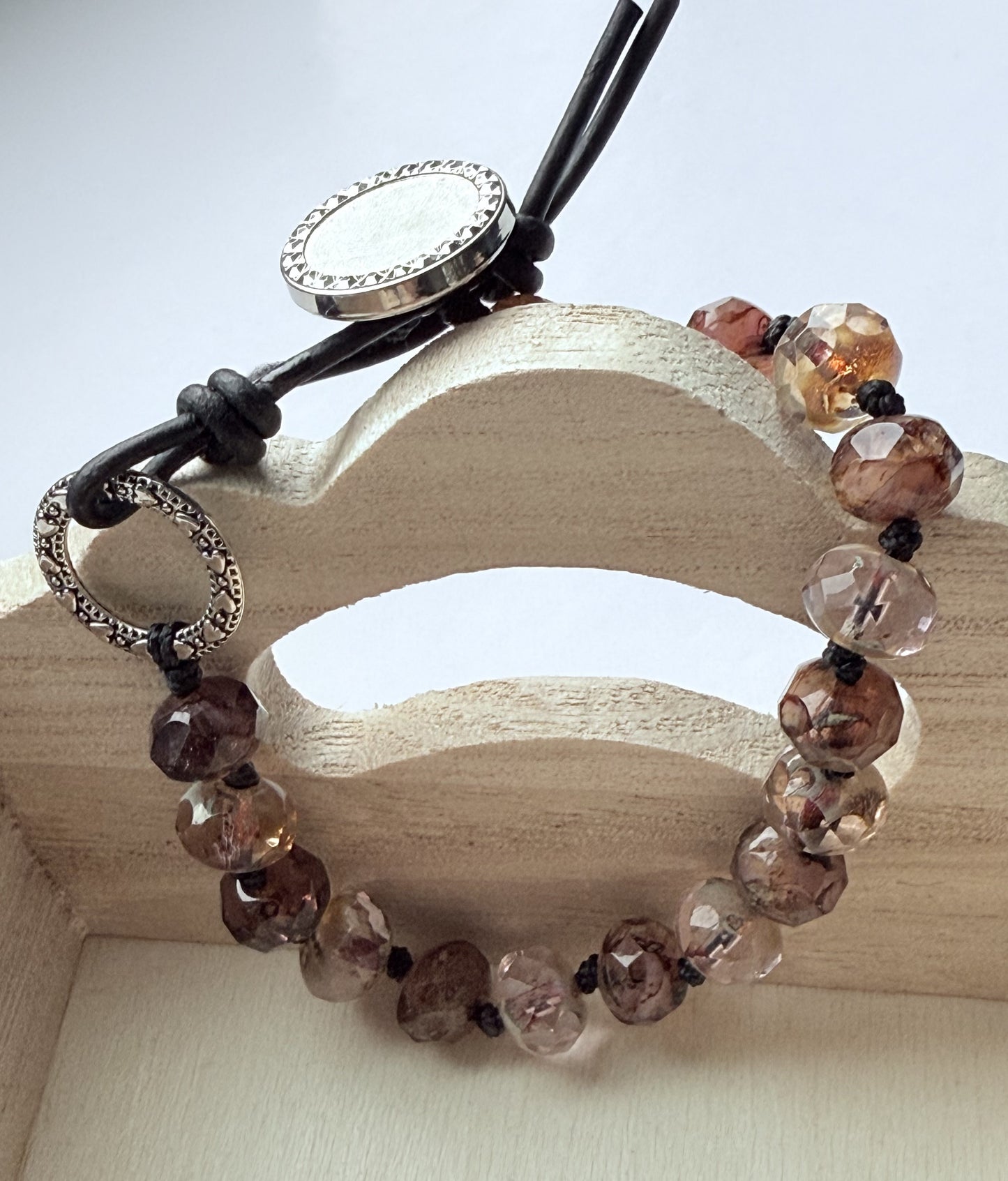 Pink Opaline Czech Glass Knotted Bracelet