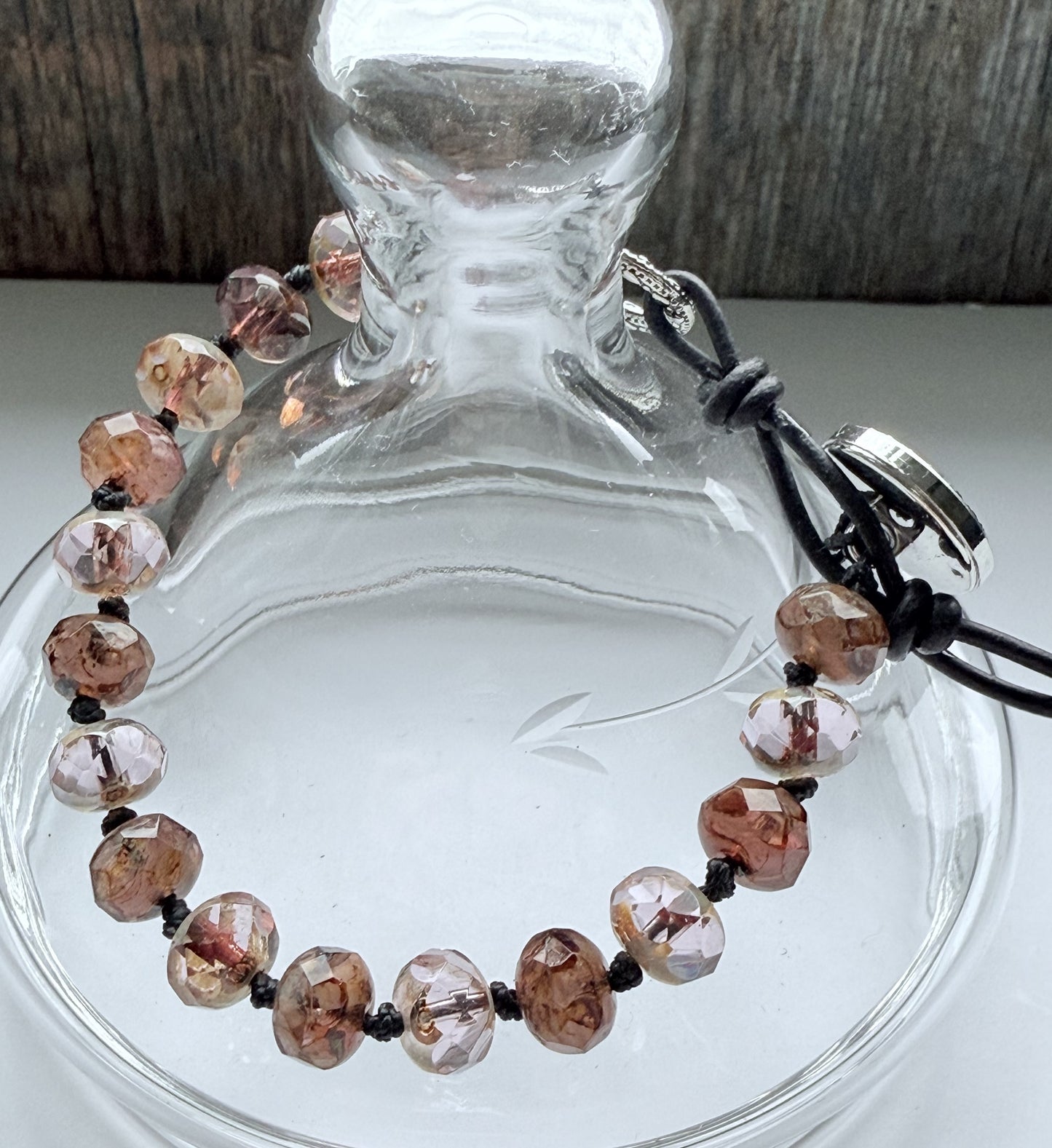 Pink Opaline Czech Glass Knotted Bracelet