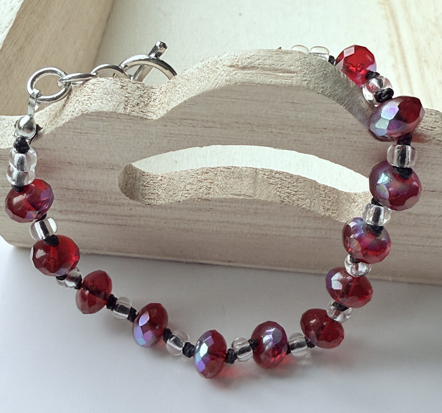 Red Czech Glass Knotted Bracelet