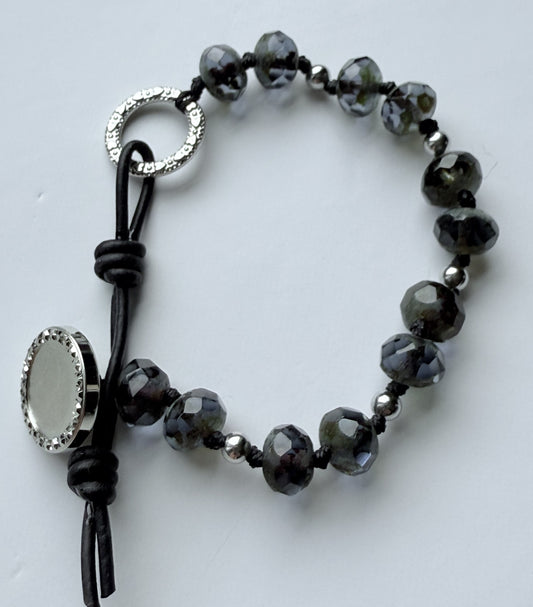 Blue/Purple Czech Glass Knotted Bracelet with Leather