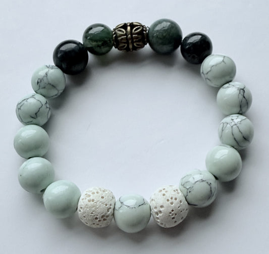 Light Blue/Green Howlite & Jasper Gemstone Beaded Stretch Bracelet