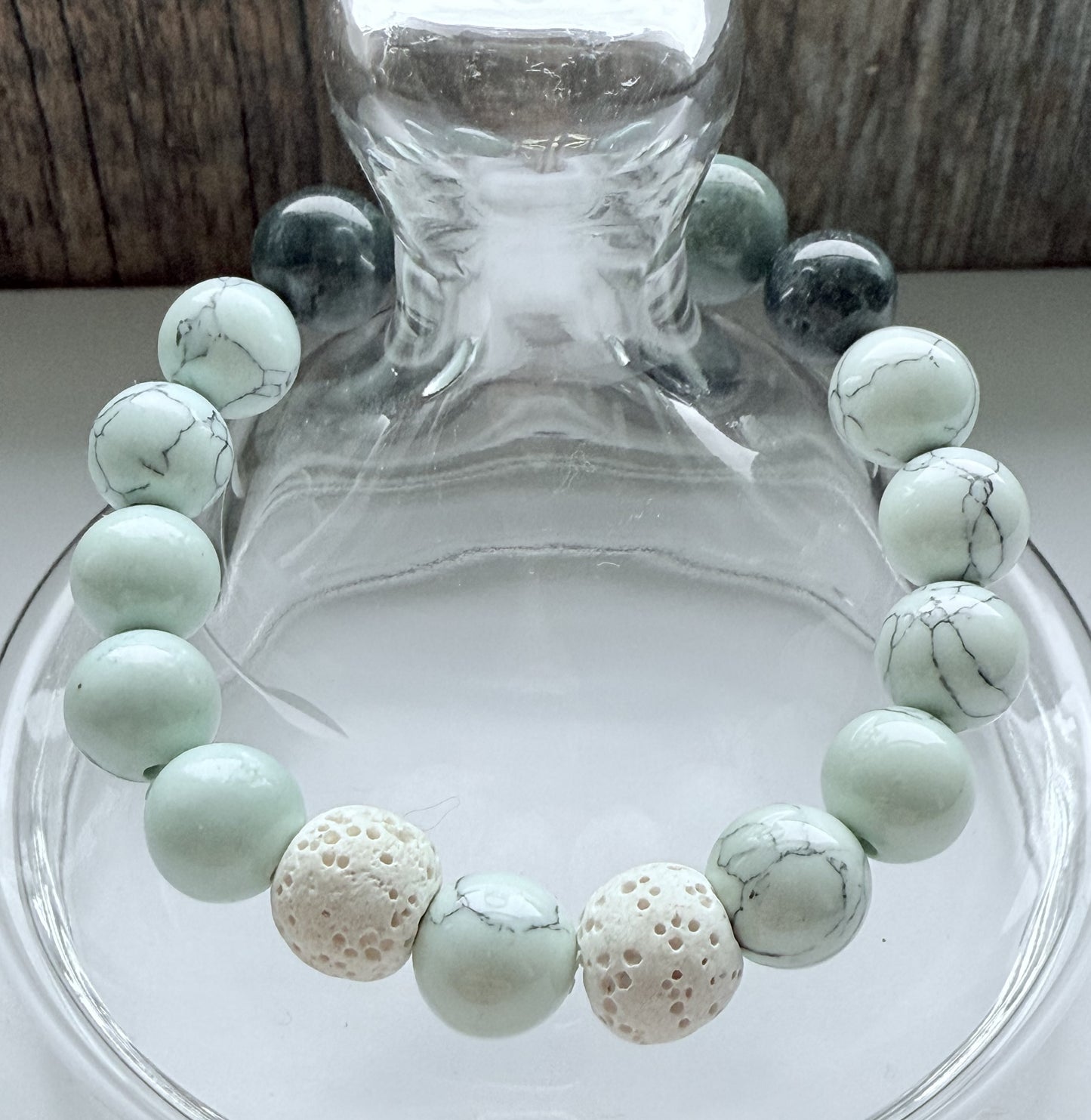Light Blue/Green Howlite & Jasper Gemstone Beaded Stretch Bracelet
