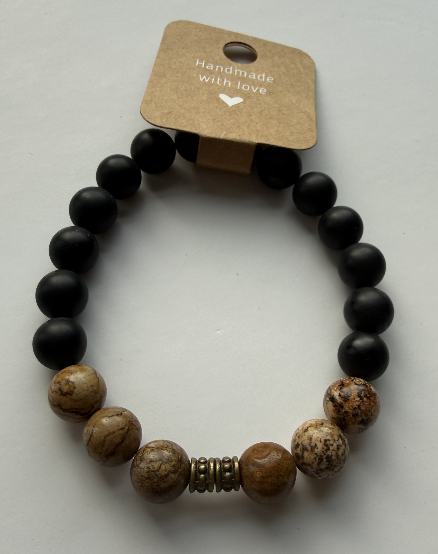 Matte Black Onyx & Jasper Beads Stretch Bracelet