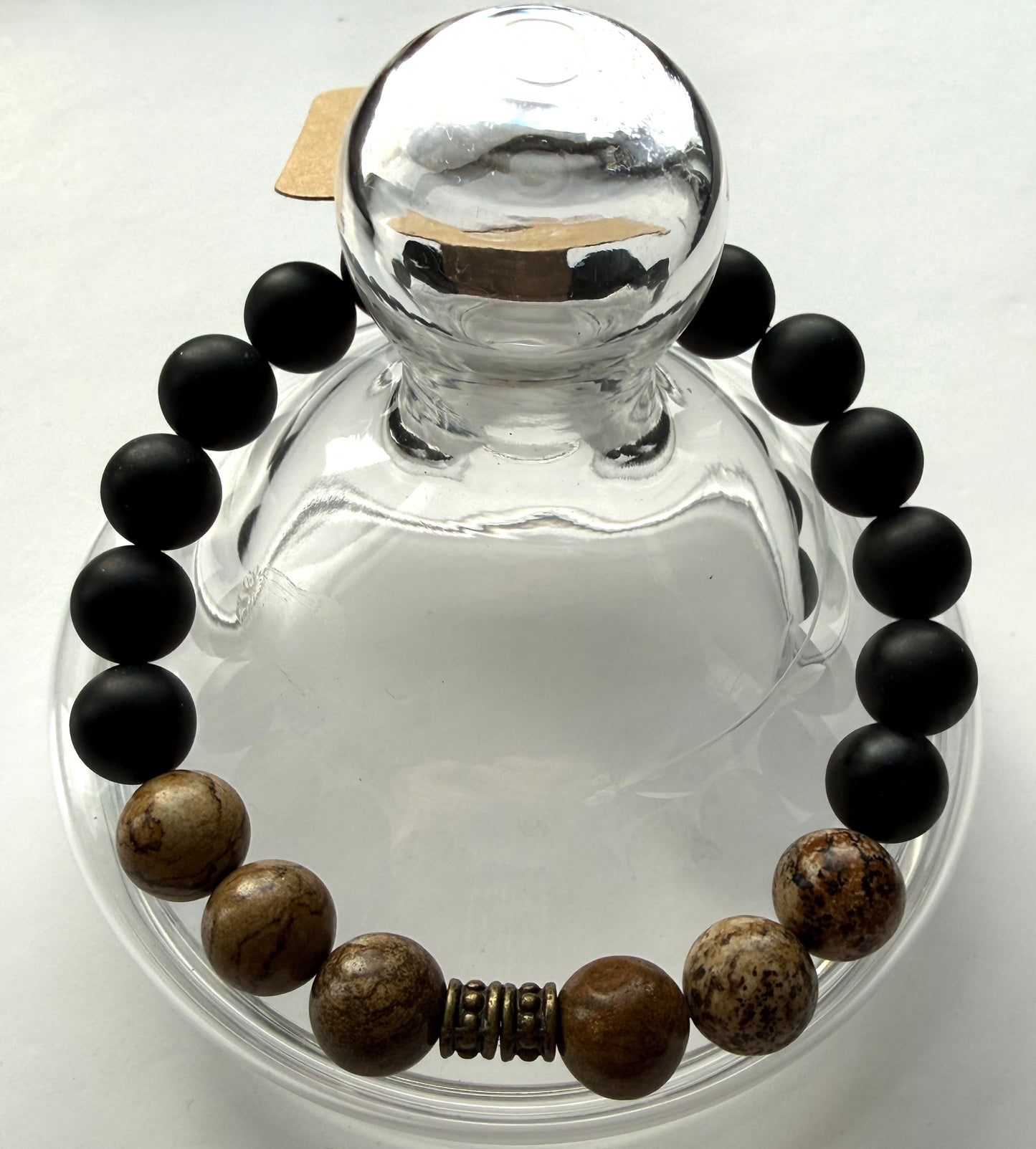 Matte Black Onyx & Jasper Beads Stretch Bracelet