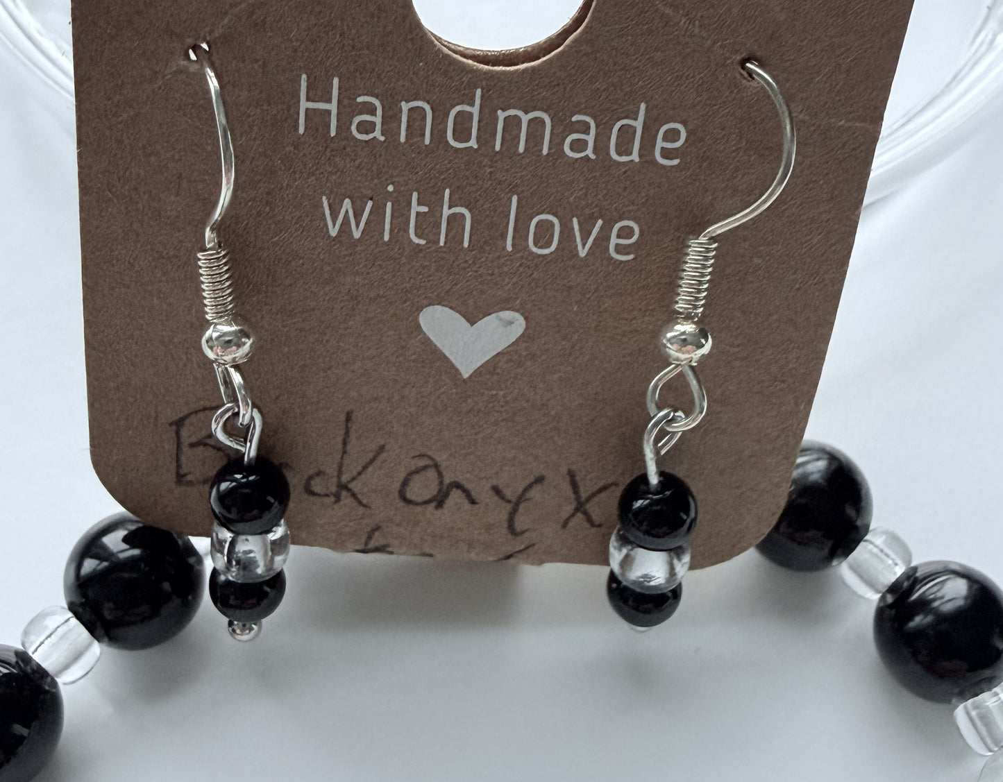 Black Onyx, Crystal Quartz & Miyuki Seed Bead Stretch Bracelet & Earring Set