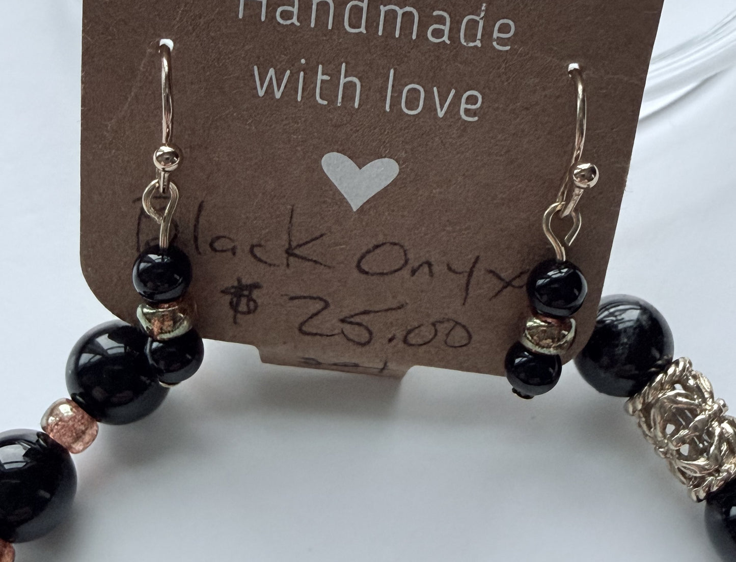 Black Onyx & Gold Miyuki Seed Bead Stretch Bracelet & Earring Set