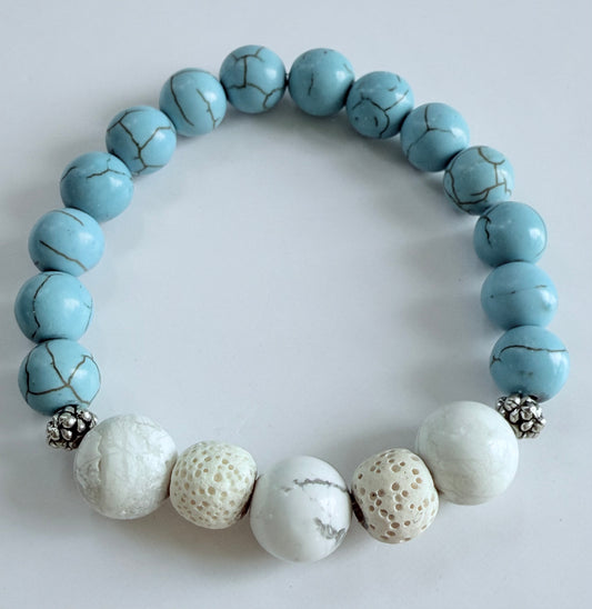 Turquoise & White Howlite Beaded Stretch Bracelet