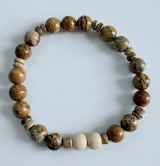 Picture Jasper Gemstone Beaded Stretch Bracelet