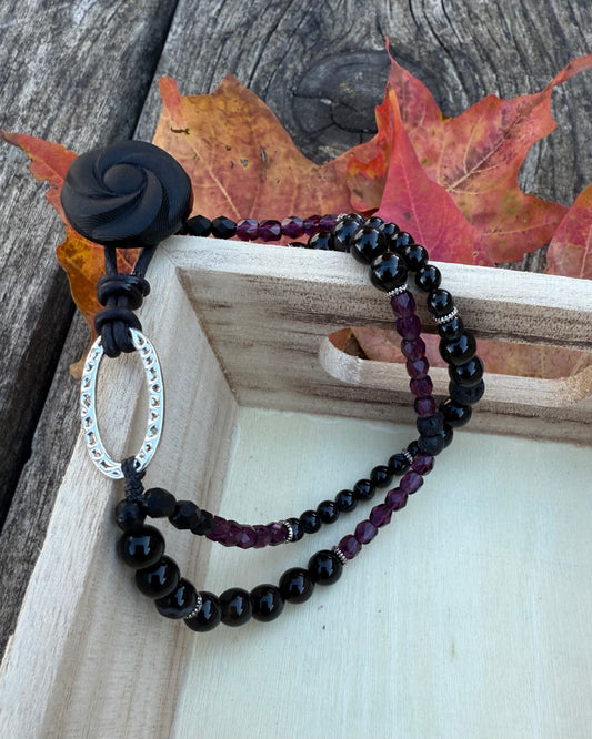Double-Strand Bracelet with Black Banded Agate & Czech Glass Beads