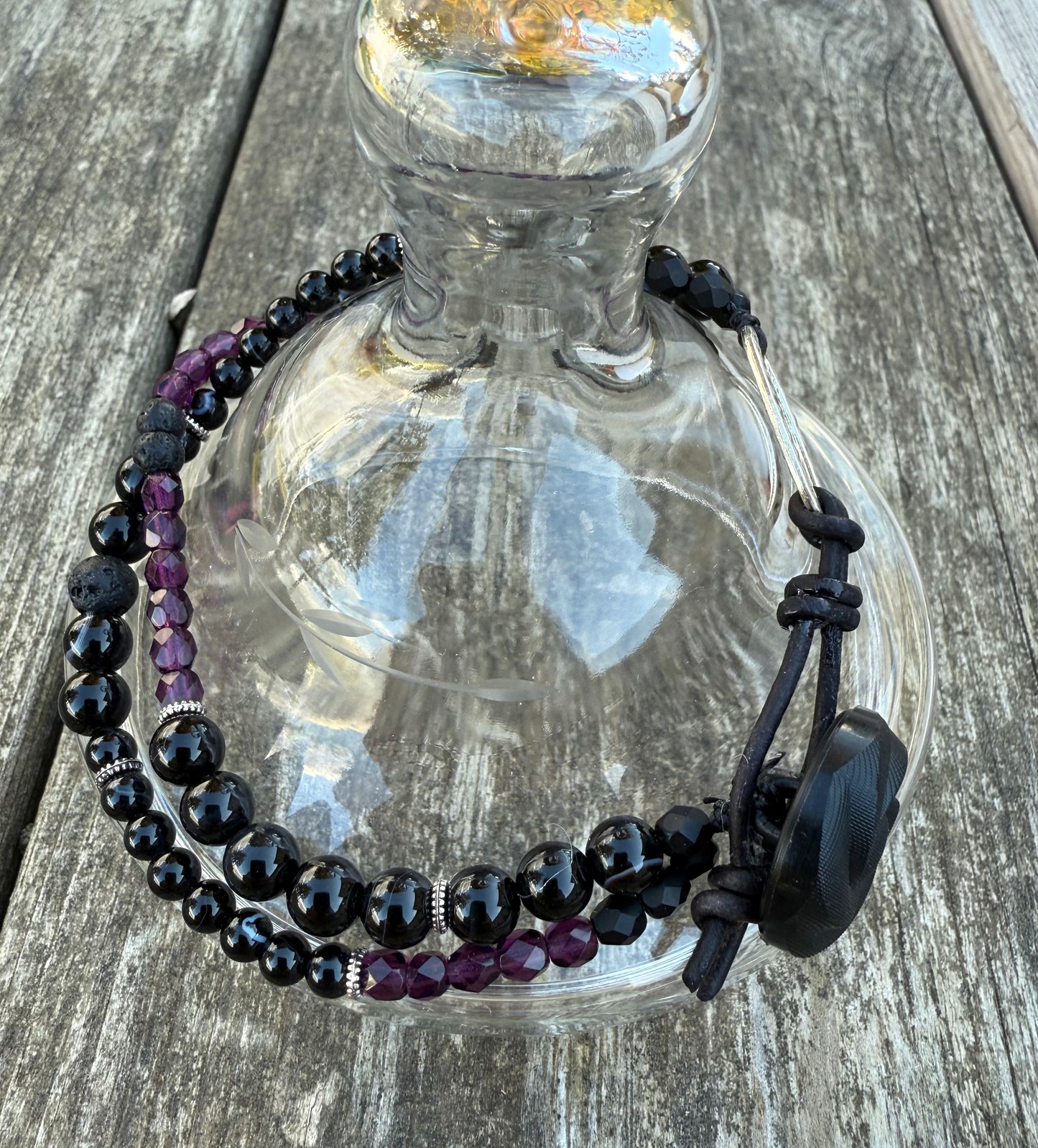 Double-Strand Bracelet with Black Banded Agate & Czech Glass Beads