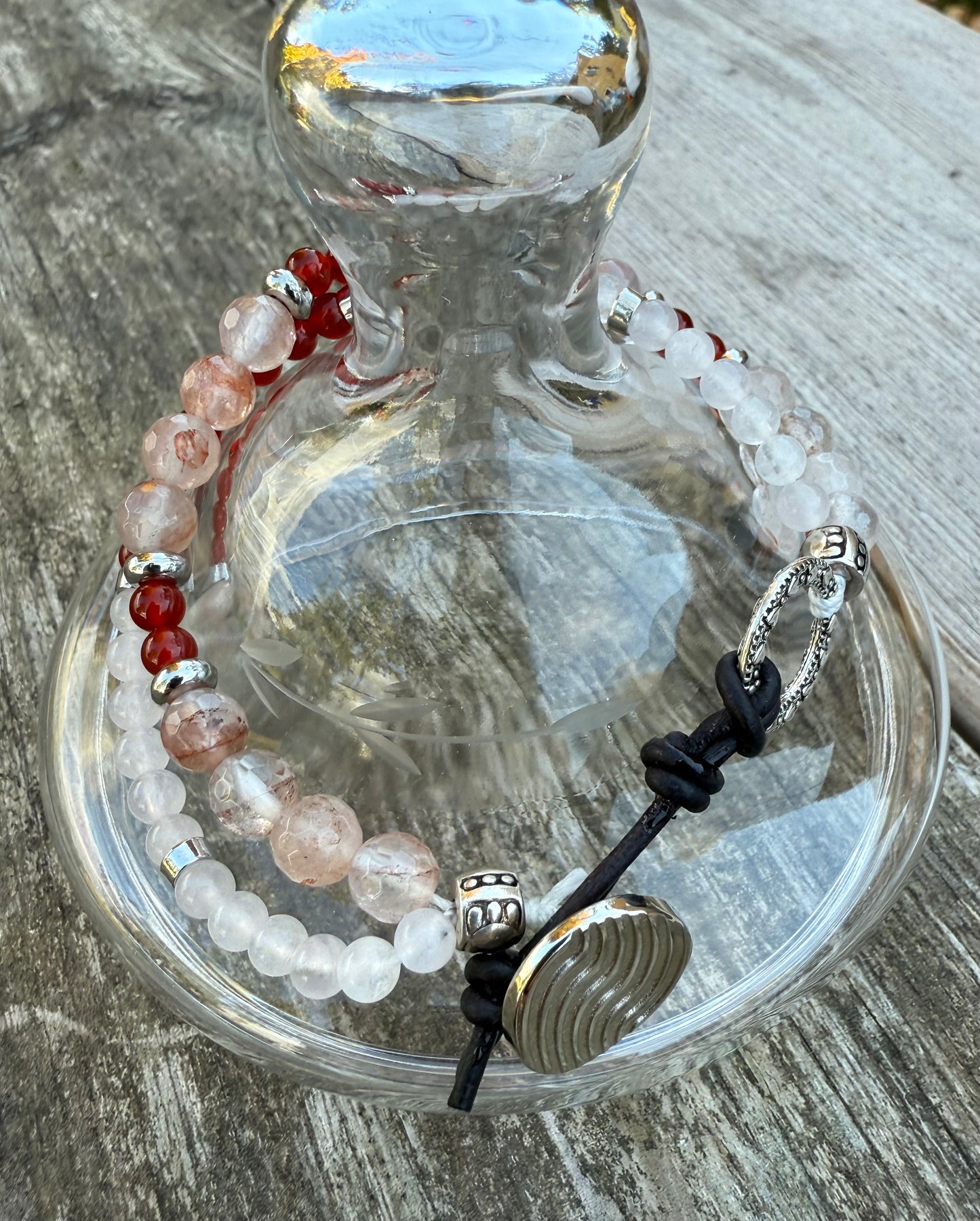 Double-Strand Bracelet with Red Silk Quartz & White Aura Quartz