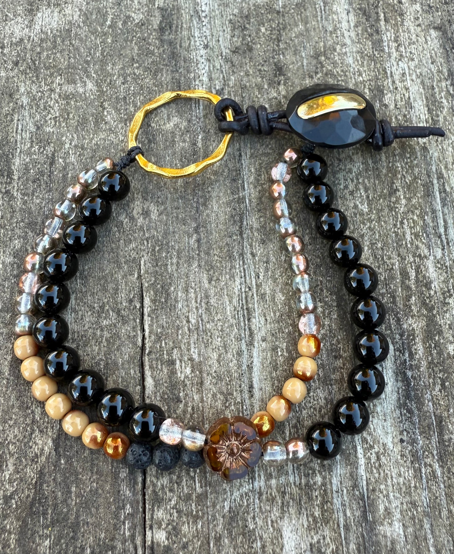 Double-Strand Bracelet with Black Agate & Czech Glass