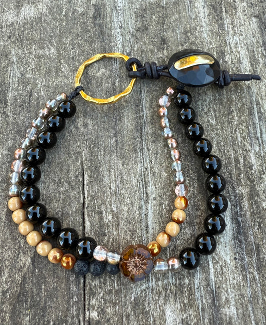 Double-Strand Bracelet with Black Agate & Czech Glass