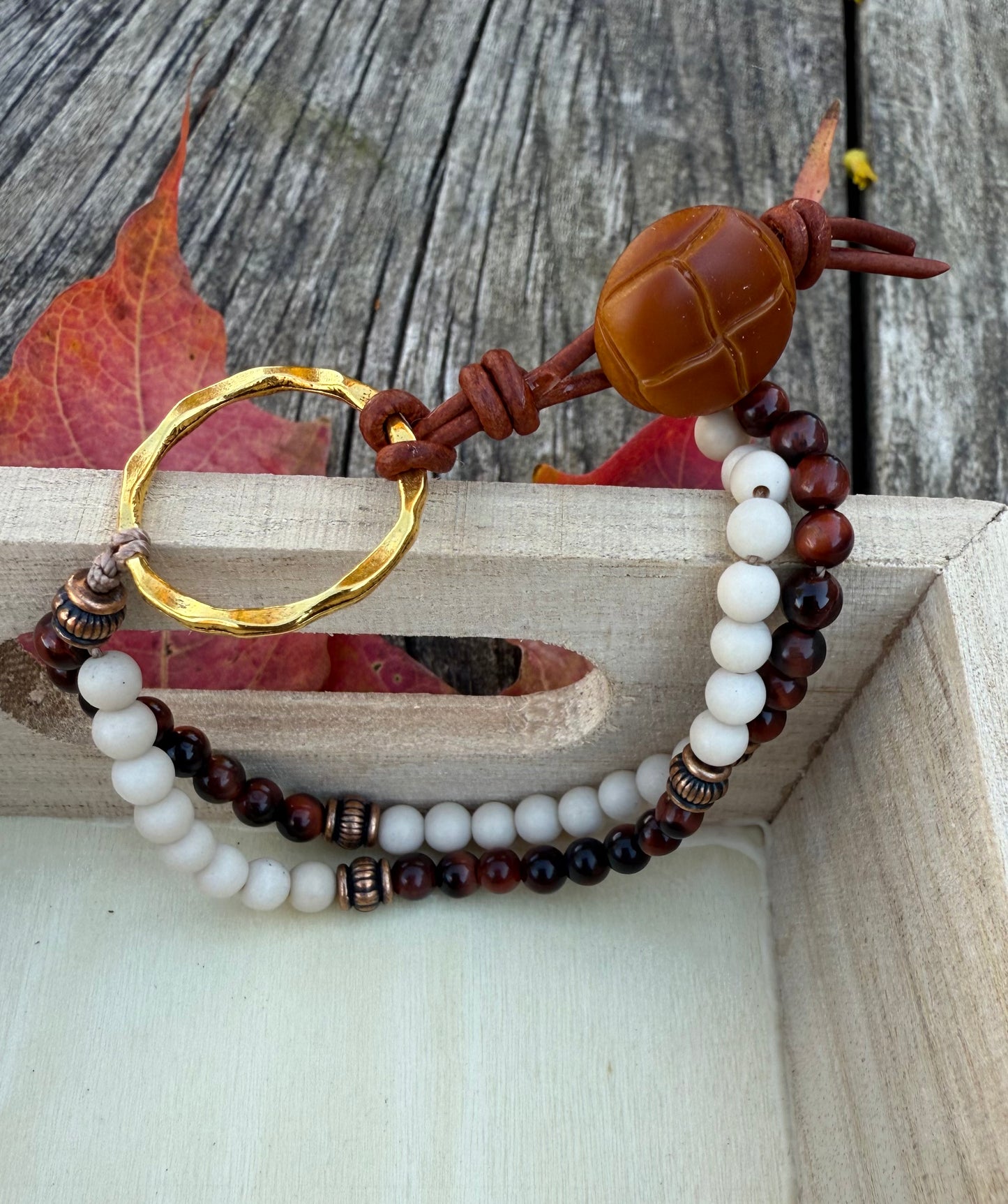 Double-Strand Bracelet with Fossil Jasper & Red Tiger's Eye