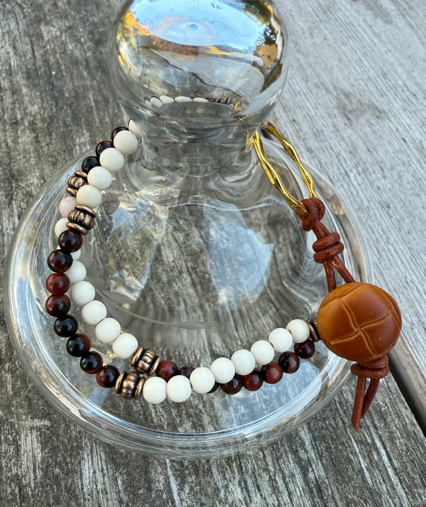 Double-Strand Bracelet with Fossil Jasper & Red Tiger's Eye