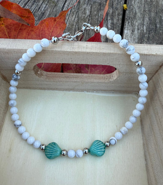 Howlite & Aqua Czech Glass Bracelet or Anklet