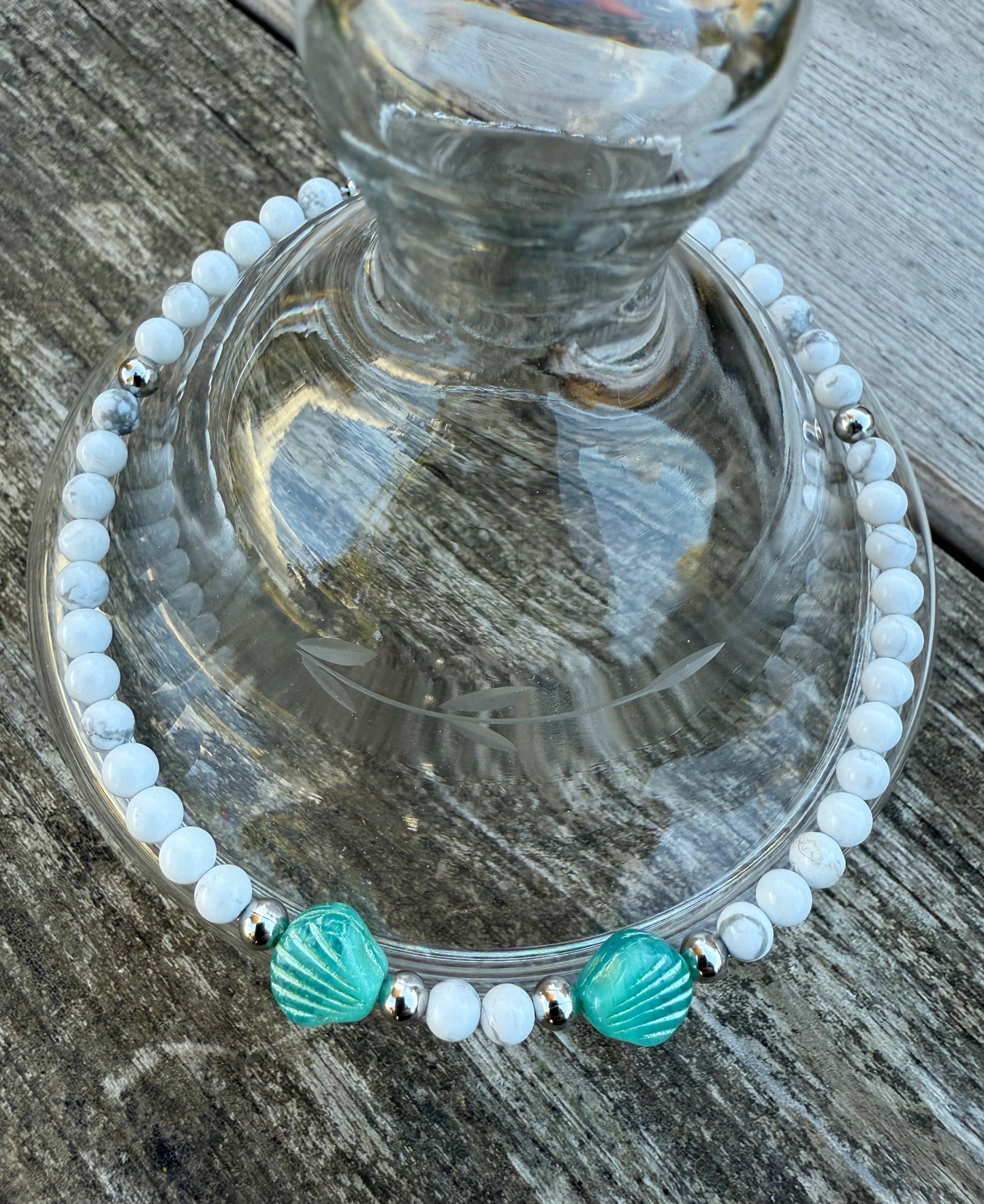 Howlite & Aqua Czech Glass Bracelet or Anklet
