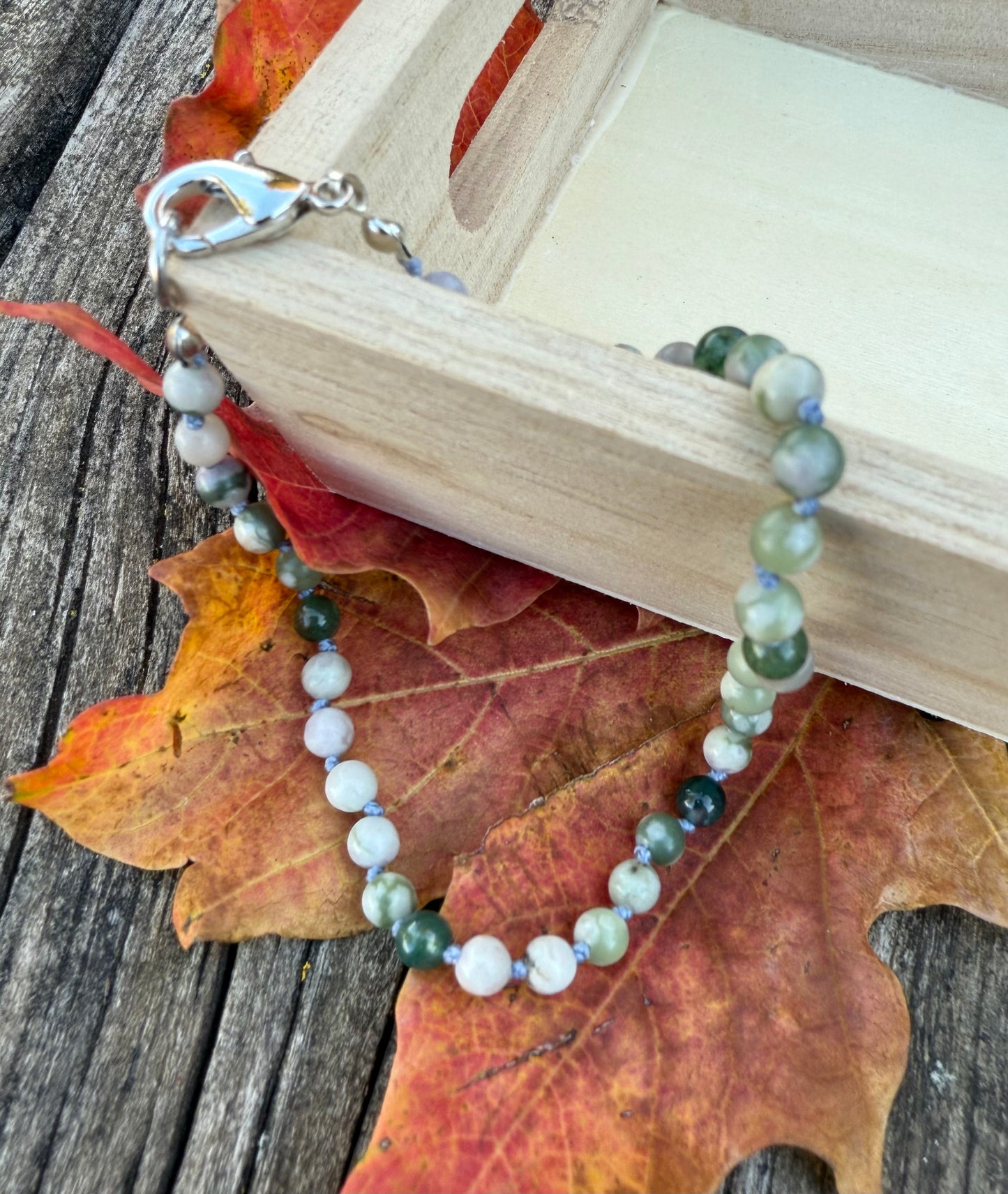 Moss Tree Agate Knotted Bracelet or Anklet