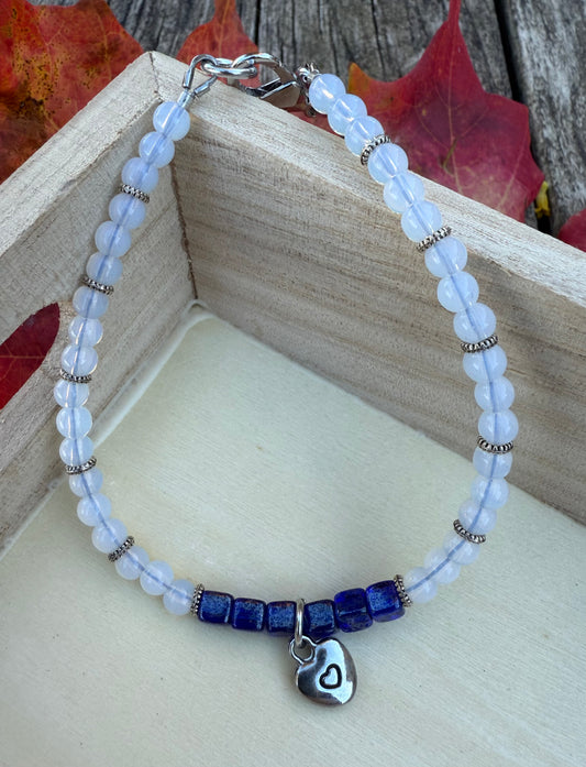 Opalite & Blue Czech Glass Bracelet or Anklet