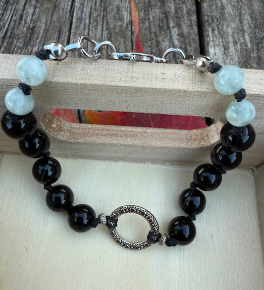 Black Agate & Grey Agate Hand-Knotted Bracelet