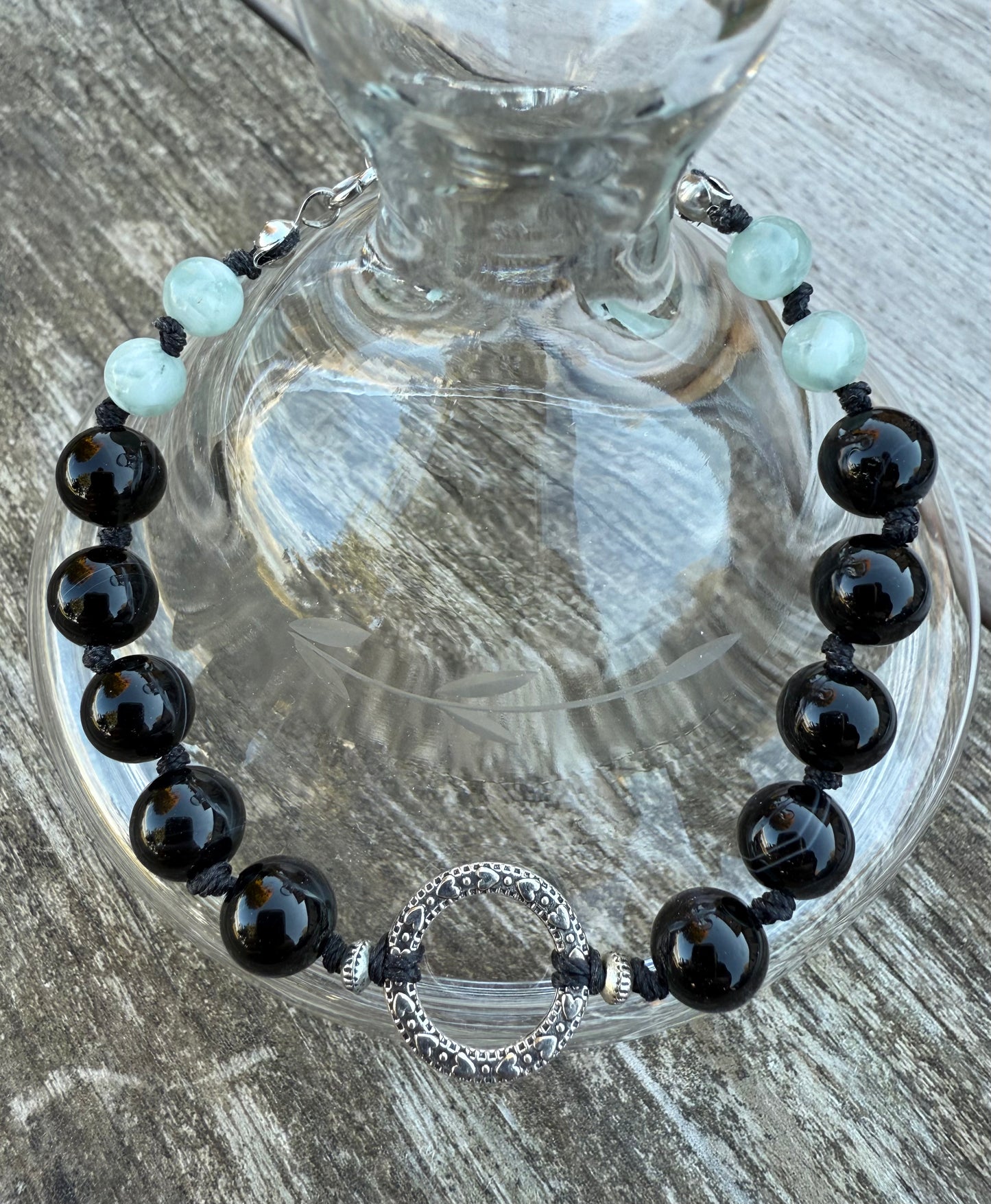 Black Agate & Grey Agate Hand-Knotted Bracelet