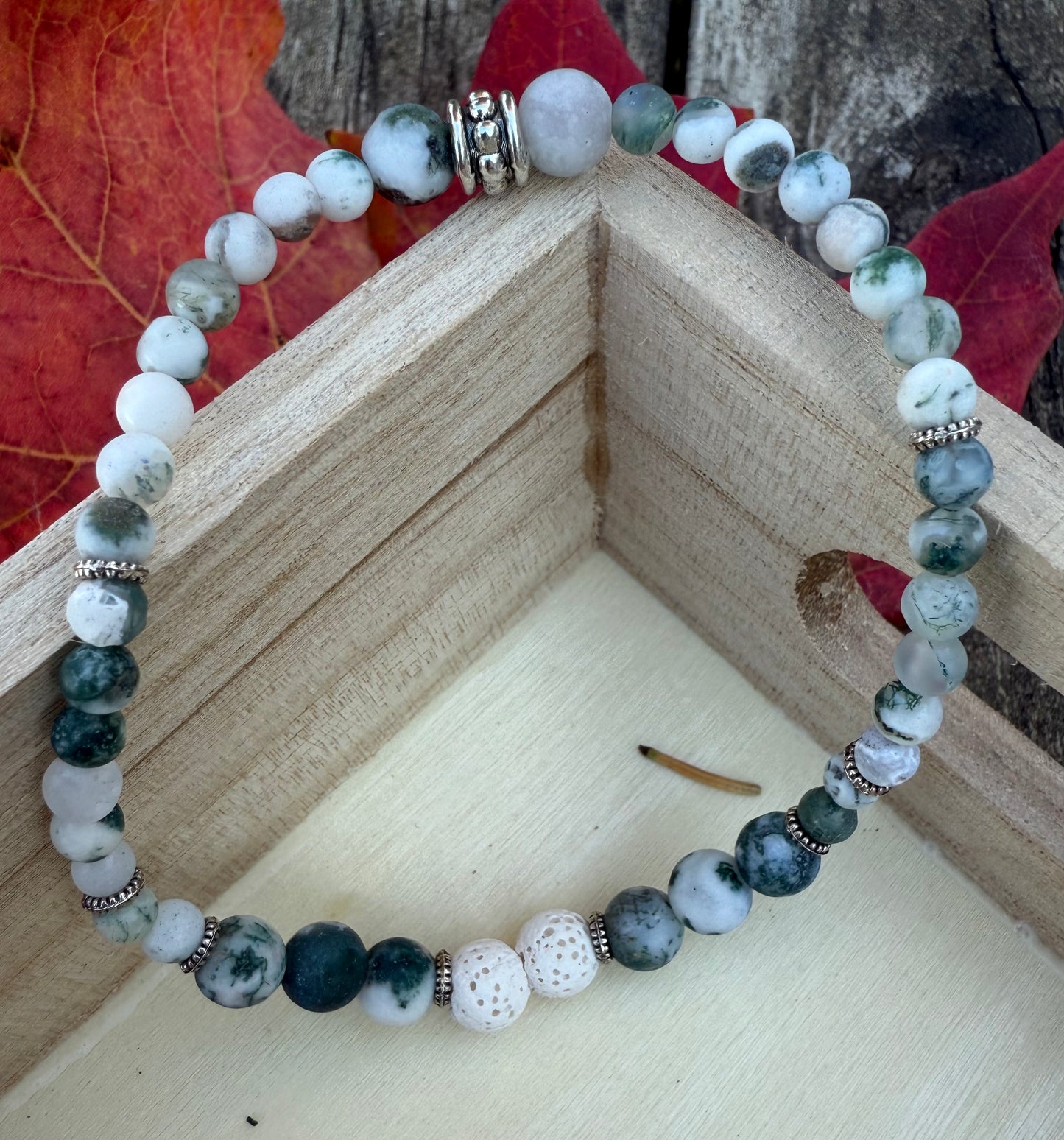 Moss Tree Agate (Matte) Stretch Bracelet