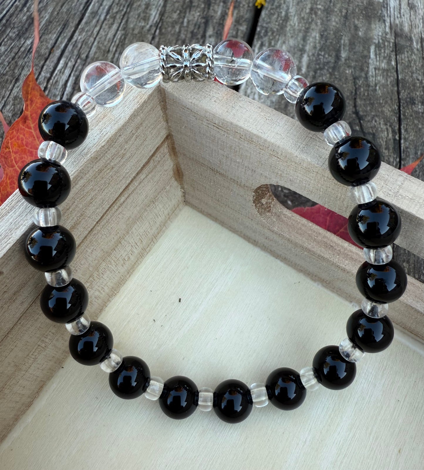 Black Onyx & Crystal Quartz Stretch Bracelet