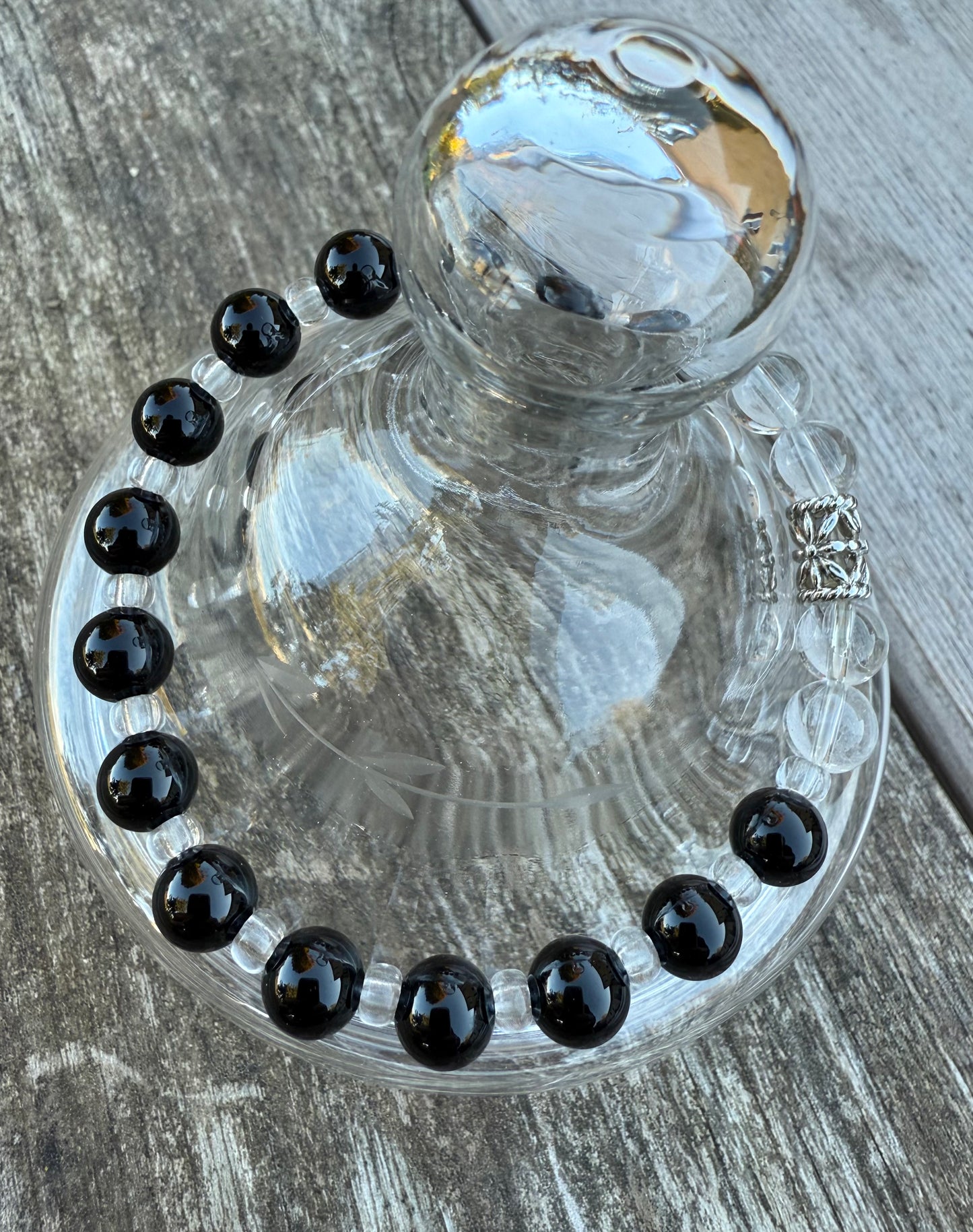 Black Onyx & Crystal Quartz Stretch Bracelet
