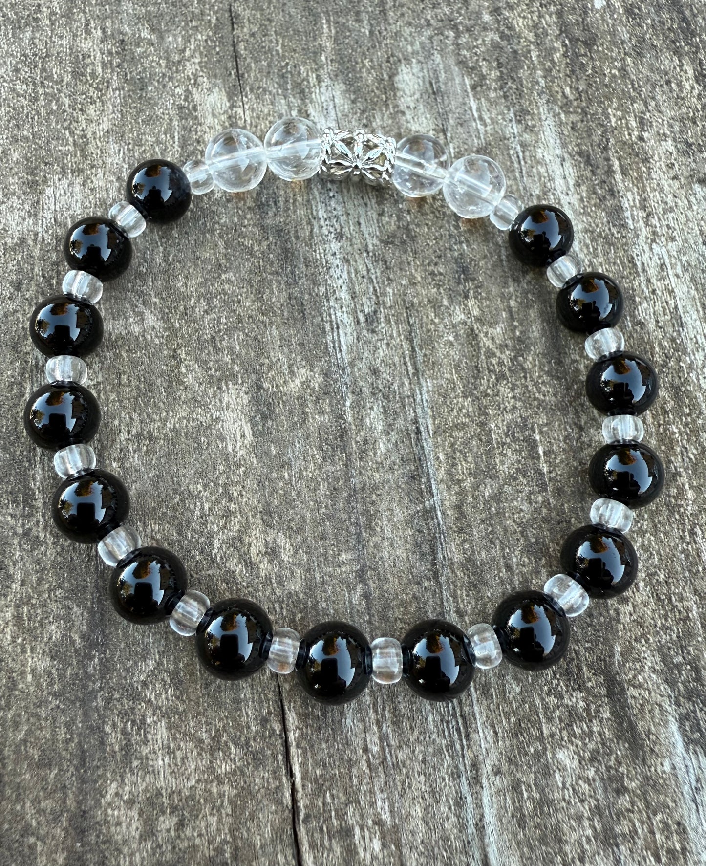 Black Onyx & Crystal Quartz Stretch Bracelet