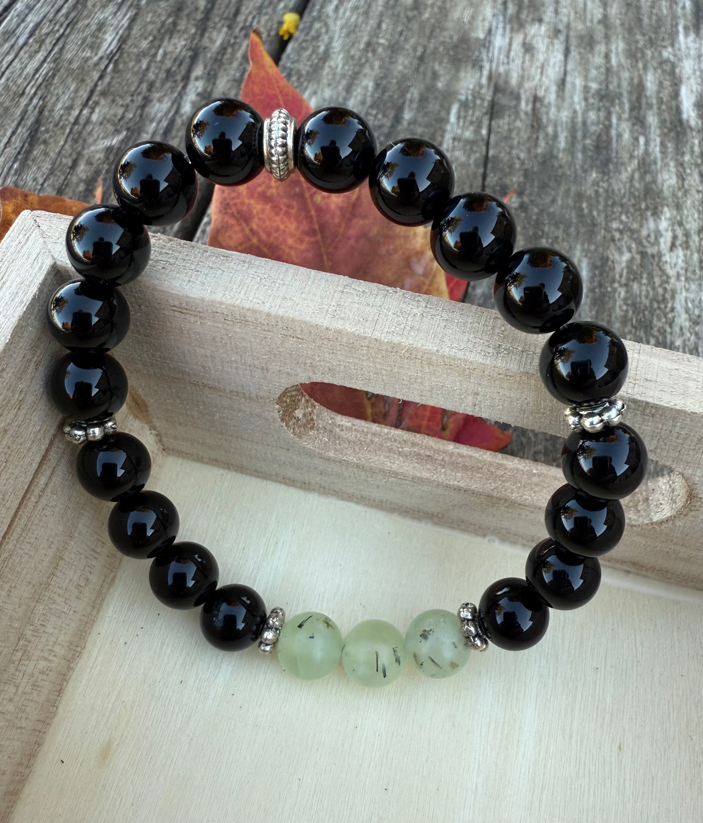 Black Onyx & Green Aventurine Stretch Bracelet