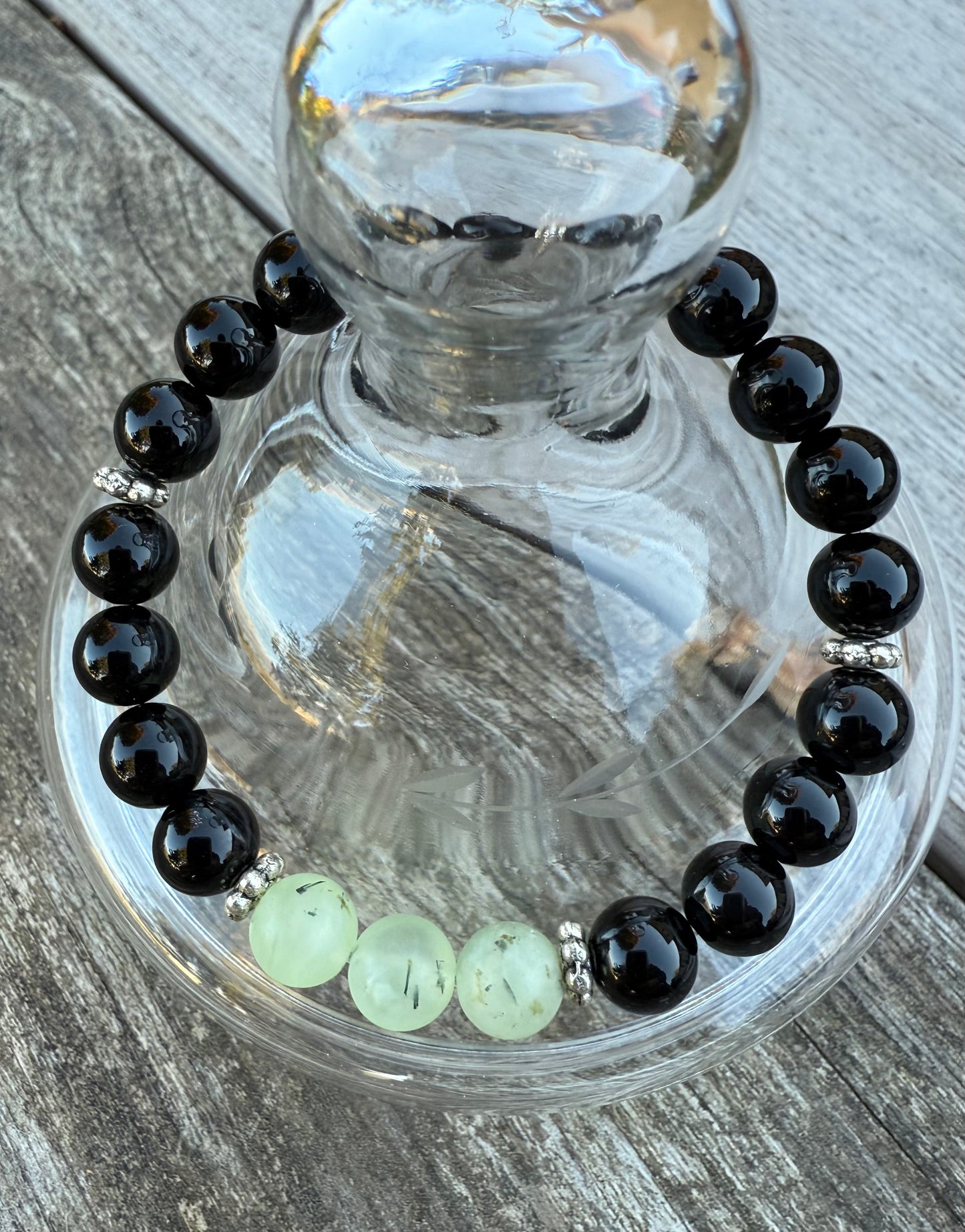 Black Onyx & Green Aventurine Stretch Bracelet
